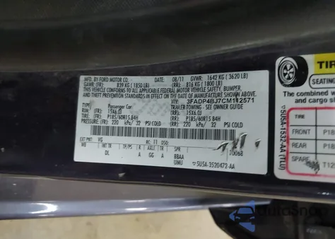 2012 Ford Fiesta Se from USA, damaged, VIN 3FADP4BJ7CM112571